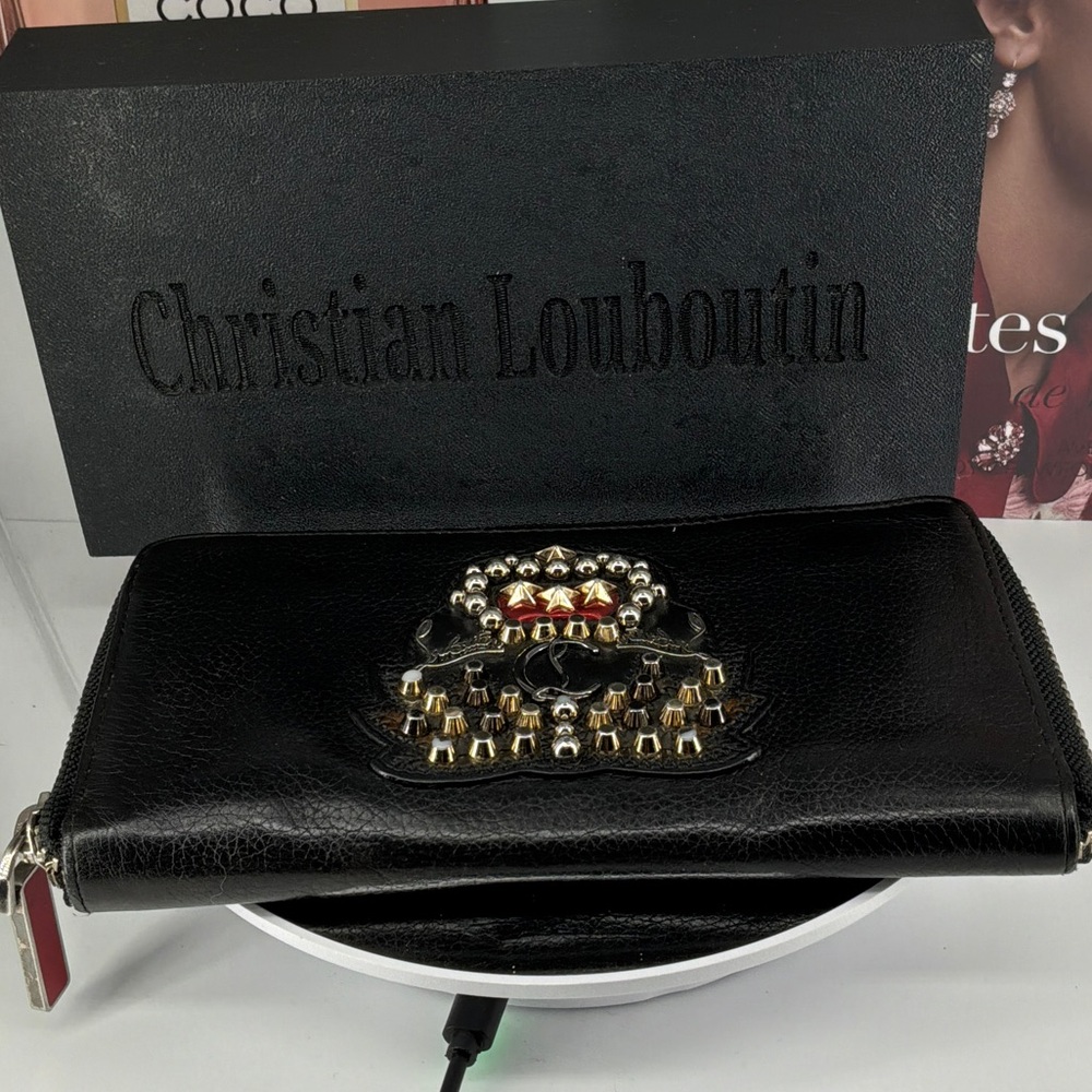 Christian Louboutin Black Long Wallet with Gold and Silver Studs